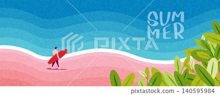 Summer Beach Banner Template with Tropical Ocean Landscape Vector Illustration 140595984