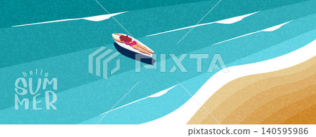 Tropical Summer Landscape Banner Template with Blue Sea and Sandy Shore Tropical Summer Landscape Banner Template with Blue Sea and Sandy Shore 140595986