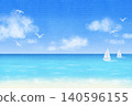 A summer scene with the sea and sailboats, in a pastel style. 140596155