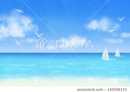 A summer scene with the sea and sailboats, in a pastel style. A summer scene with the sea and sailboats, in a pastel style. 140596155