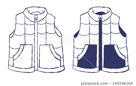 Puffer Vest Fashion Vest Clothing Set. Technical Outline Doodle of Padded Down Waistcoat with Pockets and Zipper. Isolated Blue Hand Drawn Sketch. Isolated on White Background Vector Illustration. Puffer Vest Fashion Vest Clothing Set. Technical Outline Doodle of Padded Down Waistcoat with Pockets and Zipper. Isolated Blue Hand Drawn Sketch. Isolated on White Background Vector Illustration. 140596164