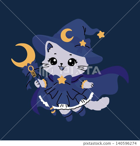 Adorable Cat Mage with Stars and Crescent Moon Adorable Cat Mage with Stars and Crescent Moon 140596274