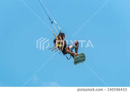 Barra Grande, Brazil - Jan 22, 2026: Kite surfing at Barra Grande beach on the coast of Piaui, northeastern Brazil. Barra Grande, Brazil - Jan 22, 2026: Kite surfing at Barra Grande beach on the coast of Piaui, northeastern Brazil. 140596433
