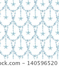 Watercolor seamless pattern with blue pearl bead garlands and hanging stars. Hand drawn festive pastel background with decorative beads for holiday decor, packaging, wrapping paper and textile prints 140596520