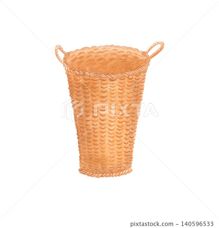 Watercolor tall woven basket with rustic texture and handles. Hand drawn isolated rustic illustration ideal for storage concepts, farmhouse decor, home organization, branding and decorative projects. Watercolor tall woven basket with rustic texture and handles. Hand drawn isolated rustic illustration ideal for storage concepts, farmhouse decor, home organization, branding and decorative projects. 140596533
