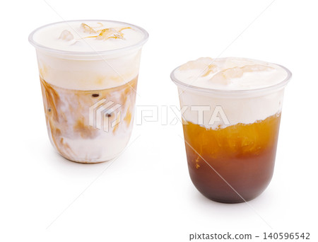 Iced coffee latte and cheese foam tea beverages Iced coffee latte and cheese foam tea beverages 140596542