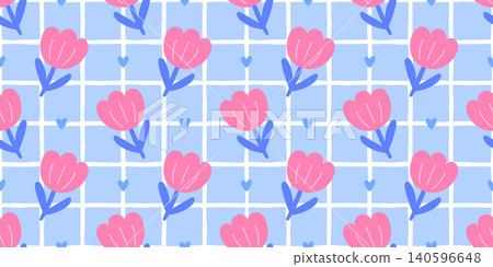 Kid floral daisy and style background flower with kawaii cute pattern. Seamless design repeat and purple paper checkered with delicate tiny valentines. Child nature check and bg small blue. Kid floral daisy and style background flower with kawaii cute pattern. Seamless design repeat and purple paper checkered with delicate tiny valentines. Child nature check and bg small blue. 140596648