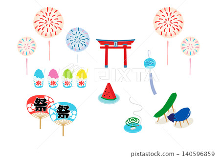 Colorful Summer Festival/Obon Illustration Set Colorful Summer Festival/Obon Illustration Set 140596859