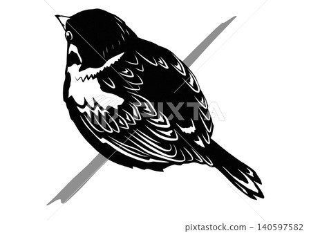 A cute, plump sparrow in a paper-cut style illustration A cute, plump sparrow in a paper-cut style illustration 140597582
