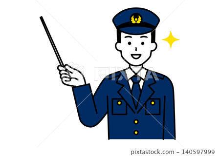 一名男警官用指示棒指揮方向。 一名男警官用指示棒指揮方向。 140597999
