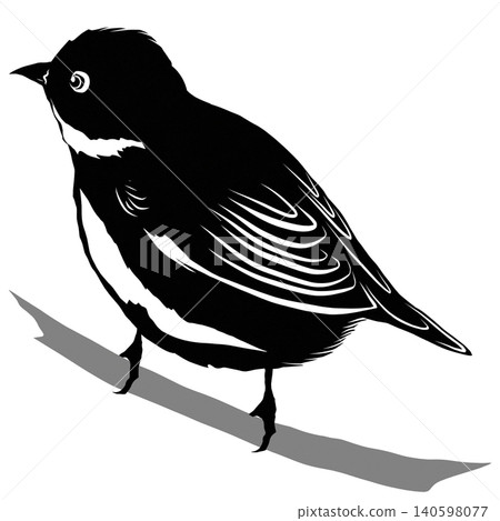一幅可愛的剪紙風格插圖，描繪了一隻日本繡眼鳥，它似乎對什麼感到好奇。 140598077