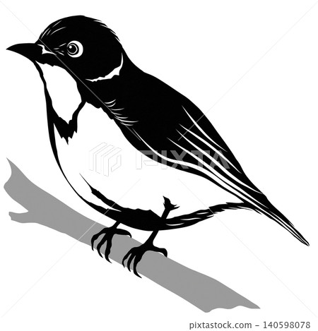 一幅剪紙風格的插圖，描繪了一隻日本繡眼鳥棲息在樹枝上。 140598078