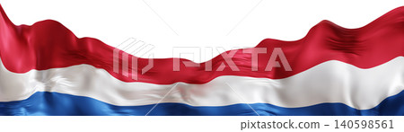 The flag of the Netherlands features horizontal stripes of red, white, and blue. The flag is shown on a clear background. The design highlights the national colors and emblematic features The flag of the Netherlands features horizontal stripes of red, white, and blue. The flag is shown on a clear background. The design highlights the national colors and emblematic features 140598561