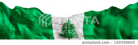 The Norfolk Island flag shows green and white colors with a tree symbol. It is displayed on a clear background, showcasing its design with a 3D render effect The Norfolk Island flag shows green and white colors with a tree symbol. It is displayed on a clear background, showcasing its design with a 3D render effect 140598609