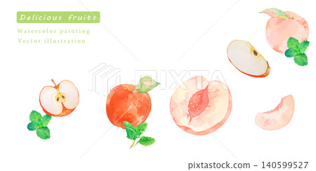 Watercolor vector illustration of apples and peaches 140599527