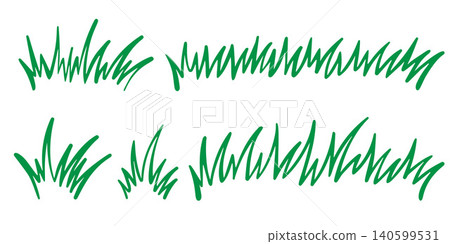 Cartoon grass and bushes. Vector doodle outline meadow illustration. Green simple hand-drawn plants isolated on white background. Sketch of nature lawn Cartoon grass and bushes. Vector doodle outline meadow illustration. Green simple hand-drawn plants isolated on white background. Sketch of nature lawn 140599531