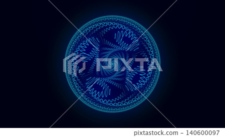 Abstract Blue Circular Waveform Sphere, Futuristic Digital Frequency Pattern on Dark Background Abstract Blue Circular Waveform Sphere, Futuristic Digital Frequency Pattern on Dark Background 140600097