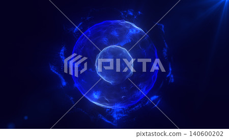 Neon glowing abstract sphere animation, futuristic blue particle field background, digital technology loop motion graphic, plasma circular ring Neon glowing abstract sphere animation, futuristic blue particle field background, digital technology loop motion graphic, plasma circular ring 140600202