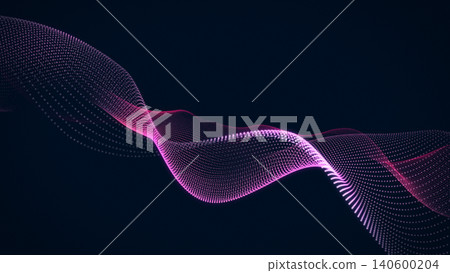 Neon glowing abstract wave line animation, futuristic flow curve background, digital technology loop motion graphic, pink particle mesh ribbon 140600204