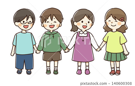 孩子手牽手的插圖 孩子手牽手的插圖 140600308