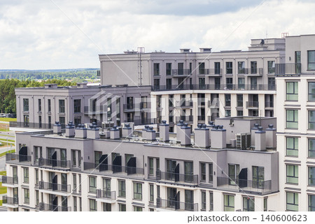 New minimalist real estate property with dark metal balcony railings New minimalist real estate property with dark metal balcony railings 140600623