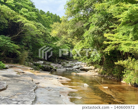 A rare granite riverbed located in Ayumodoshi Nature Park in Tsushima, Nagasaki Prefecture. A rare granite riverbed located in Ayumodoshi Nature Park in Tsushima, Nagasaki Prefecture. 140600972