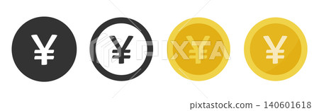 日元（¥）貨幣圖示集：簡約金幣和黑幣 140601618