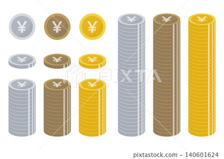 日圓、日元硬幣、金幣、銀幣、銅幣、成堆的錢 140601624