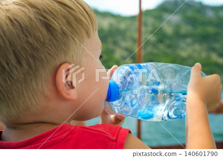Child Drinking Water from Bottle Close Up Child Drinking Water from Bottle Close Up 140601790