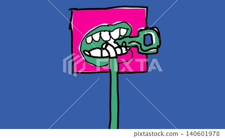 Square Head Holding Key in Mouth Symbolizing Secret Keeper and Security Concept Square Head Holding Key in Mouth Symbolizing Secret Keeper and Security Concept 140601978