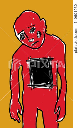 Red Figure with Square Hole in Chest Symbolizing Emptiness Grief and Emotional Loss 140601980