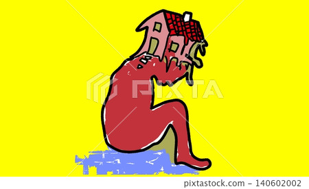 Red Figure Curled Up Crying Symbolizing Emotional Pain Vulnerability and Self Protection 140602002