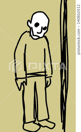 Bald Figure Standing by Wall in Solitude and Deep Contemplation Vector Illustration 140602012