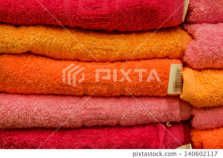 Colorful clean colored towels soft hygiene home cloth bathroom background Colorful clean colored towels soft hygiene home cloth bathroom background 140602117