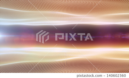 Golden orange digital particle waves with glowing dotted grids, warm horizon flare, and abstract futuristic light effects. Golden orange digital particle waves with glowing dotted grids, warm horizon flare, and abstract futuristic light effects. 140602360