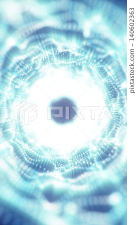 Bright cyan abstract circular data portal with glowing particles, soft digital rings, and futuristic technology vortex effect. Bright cyan abstract circular data portal with glowing particles, soft digital rings, and futuristic technology vortex effect. 140602363