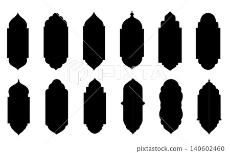 Shape window vector with frame ramadan door and arch islam vintage. Silhouette illustration ornament with eid shape background and mosque label arab. Icon islamic shape with art indian frame Shape window vector with frame ramadan door and arch islam vintage. Silhouette illustration ornament with eid shape background and mosque label arab. Icon islamic shape with art indian frame 140602460