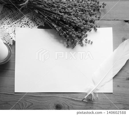 Lavender flowers lie on the table Lavender flowers lie on the table 140602588