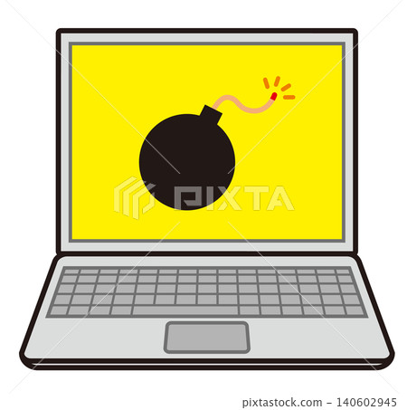 一張筆記型電腦的插圖，螢幕上顯示著一枚炸彈。 140602945