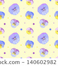 vector seamless pattern with viola flowers, wild pansies, on a yellow background 140602982