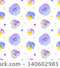 vector seamless pattern with viola flowers, wild pansies, on a yellow background 140602983