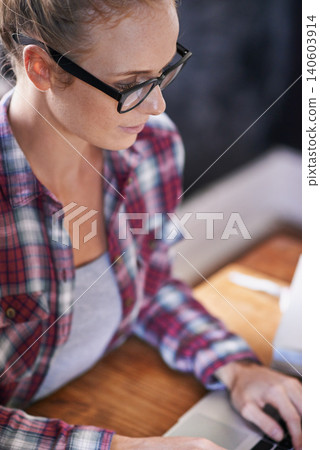 Woman, laptop or writing as freelance, research or social media blog in business for remote work. Professional, female writer or typing on computer in digital, creative or communication on web email Woman, laptop or writing as freelance, research or social media blog in business for remote work. Professional, female writer or typing on computer in digital, creative or communication on web email 140603914