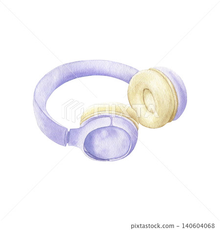 Soft minimalist watercolor illustration of wireless headphones in a calming lilac shade isolated. Modern academic accessory clipart for study-focused content and lifestyle design projects. Soft minimalist watercolor illustration of wireless headphones in a calming lilac shade isolated. Modern academic accessory clipart for study-focused content and lifestyle design projects. 140604068
