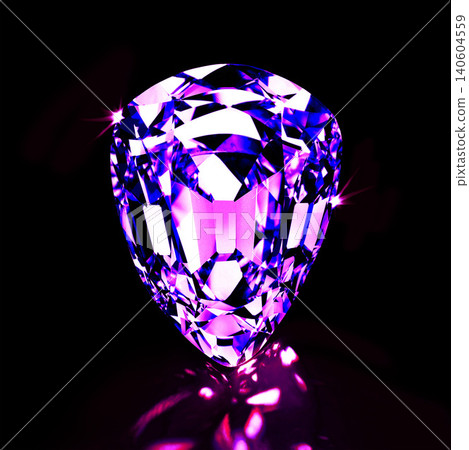 Gem, purple and studio by black background for natural resource, jewelry and sparkle for luxury. Rock, amethyst or crystal in closeup for shine, glow and brilliant cut with reflection for wealth 140604559