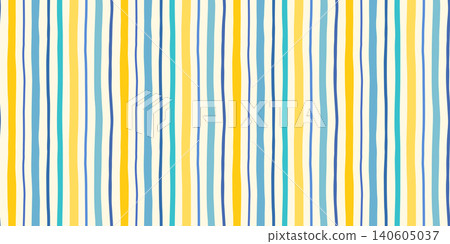 Hand painted vertical summer stripes vector seamless pattern, Yellow and blue organic uneven brushstrokes nautical background Hand painted vertical summer stripes vector seamless pattern, Yellow and blue organic uneven brushstrokes nautical background 140605037