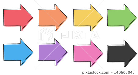 Off-print style arrow icons, hand-drawn line art, color misalignment, pop, colorful, set. Off-print style arrow icons, hand-drawn line art, color misalignment, pop, colorful, set. 140605043