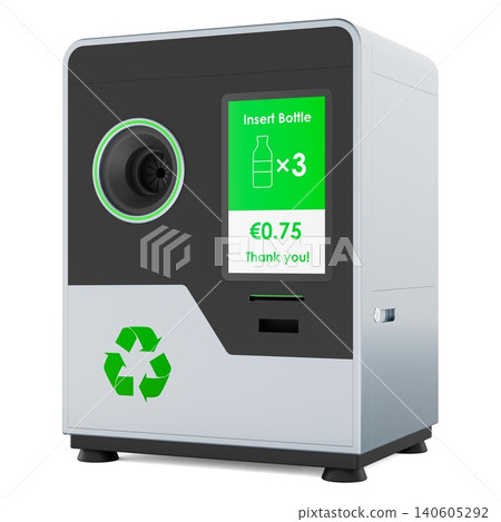 Reverse vending machine for bottle recycling deposit refund. 3D rendering Reverse vending machine for bottle recycling deposit refund. 3D rendering 140605292
