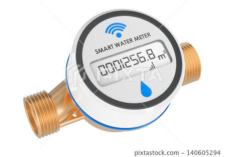 Smart water meter with digital display. 3D rendering Smart water meter with digital display. 3D rendering 140605294