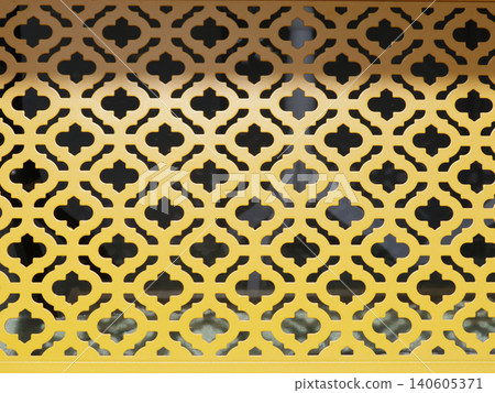 Yellow Metal Decor On Historic Small Town Building Yellow Metal Decor On Historic Small Town Building 140605371