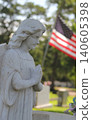 Old Angel Statue With American Flag in Background Rural East Texas Cemetery 140605398